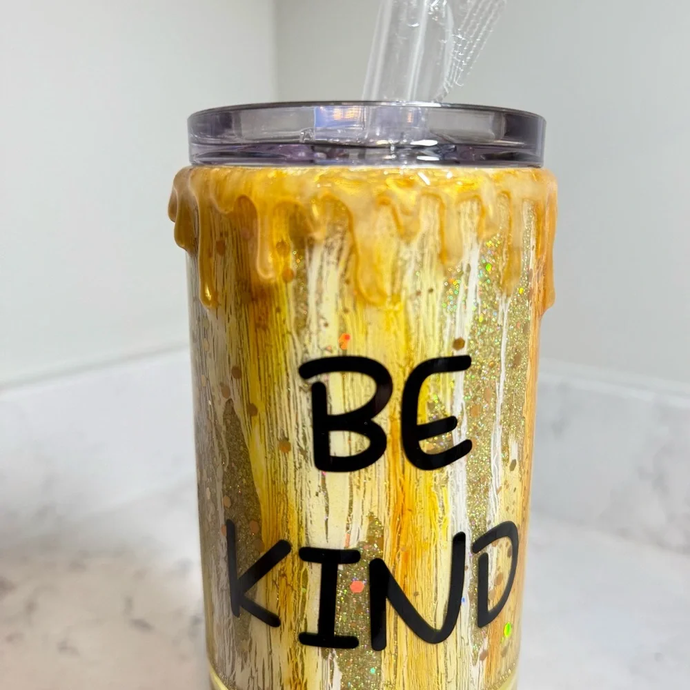 NEW-Handmade Custom 'Be Kind' Gold Glitter Tumbler 30oz Honey Themed